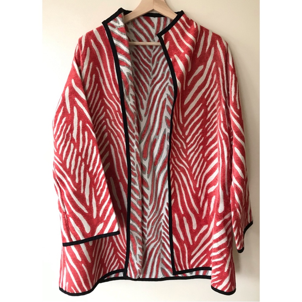 Winding River • M • Reversible Swing Open Coat Orange Cream Silver Zebra Print
